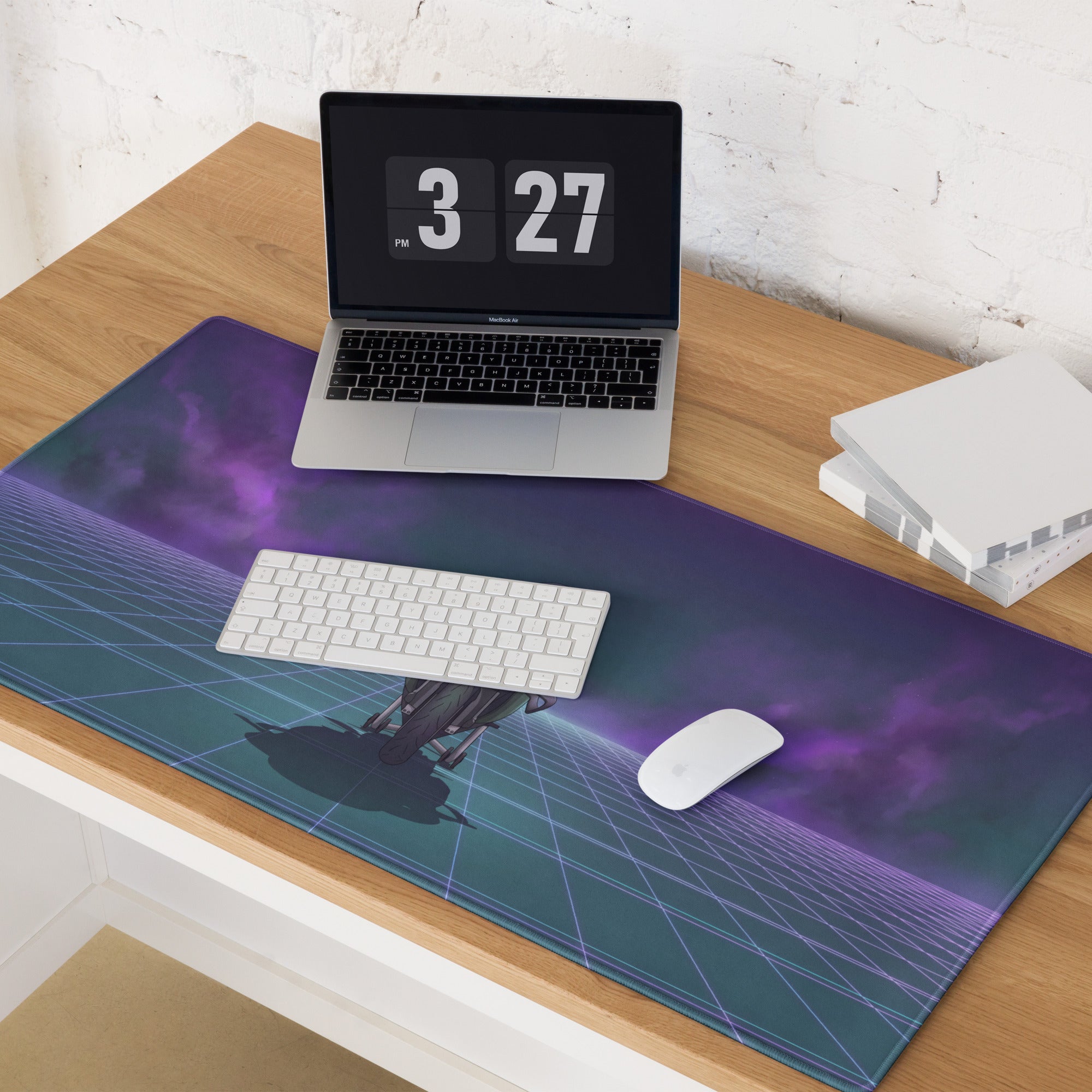 BMW M1000RR Inspired Green Purple Vaporwave Gaming Mouse Pad – Neon Grid Desk Mat, Moody Retro Futuristic Sportbike Digital Art