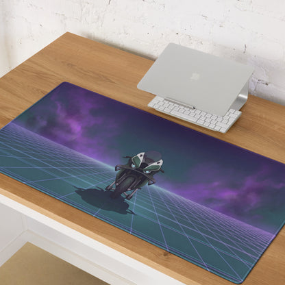BMW M1000RR Inspired Green Purple Vaporwave Gaming Mouse Pad – Neon Grid Desk Mat, Moody Retro Futuristic Sportbike Digital Art