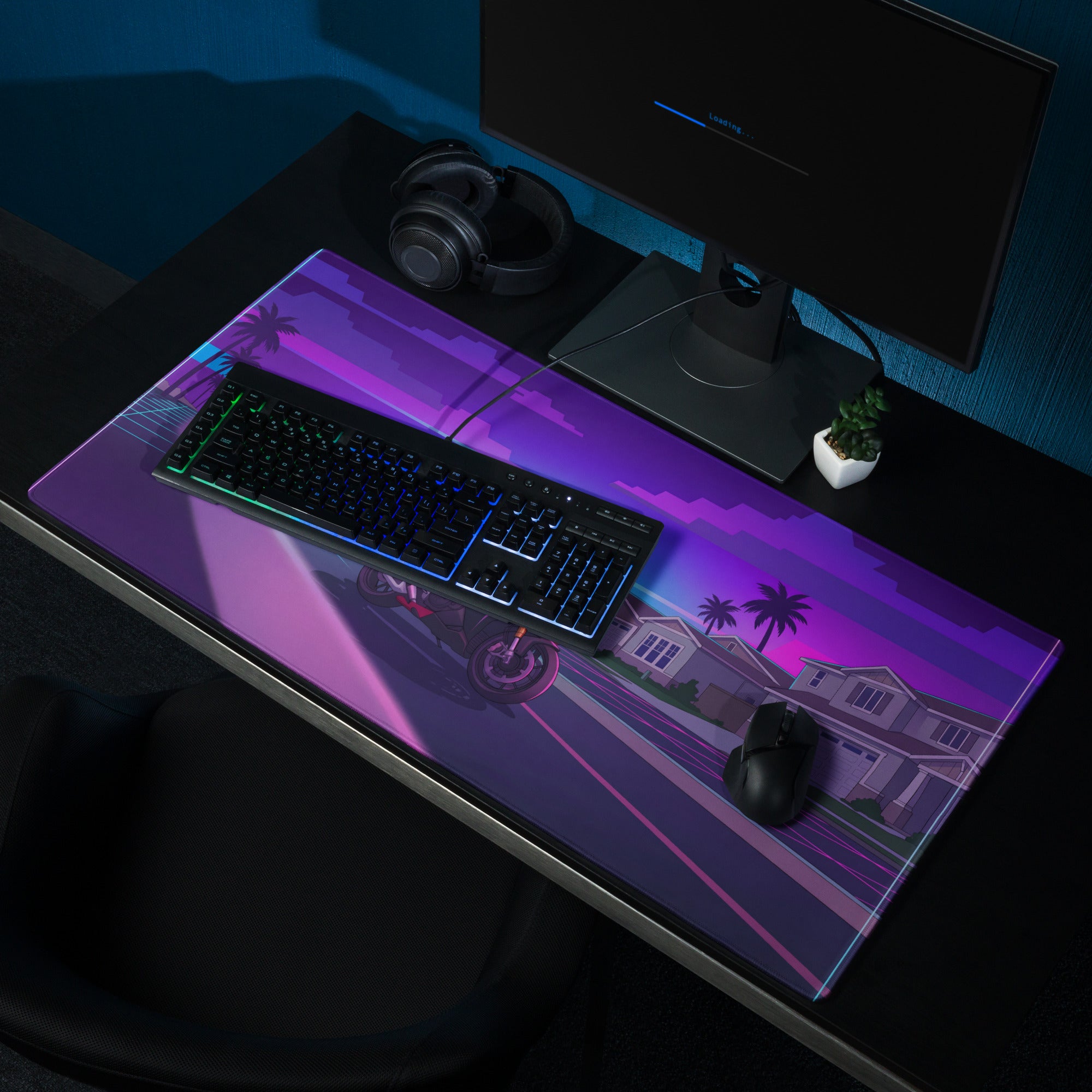 Aprilia RSV4 1100 Factory Inspired Red Purple Vaporwave Gaming Mouse Pad – Neon Suburban Street Desk Mat, Retro Futuristic Sportbike Digital Art