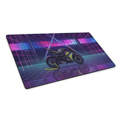 Ducati Panigale V4 Inspired Black Lime Vaporwave Gaming Mouse Pad – Neon Cyber Grid Desk Mat, Futuristic Synthwave Sportbike Digital Art
