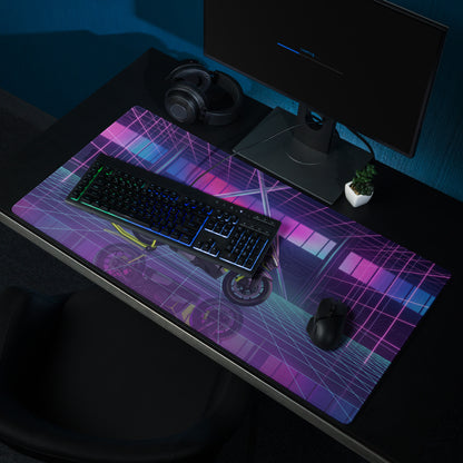 Ducati Panigale V4 Inspired Black Lime Vaporwave Gaming Mouse Pad – Neon Cyber Grid Desk Mat, Futuristic Synthwave Sportbike Digital Art