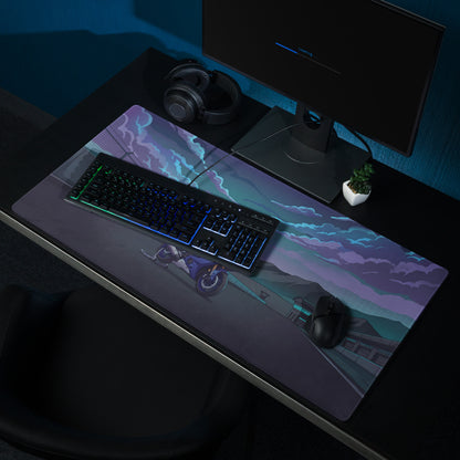 Yamaha YZF-R6 Inspired Blue Purple Vaporwave Gaming Mouse Pad – Moody Mountain Racetrack Desk Mat, Retro Futuristic Sportbike Digital Art