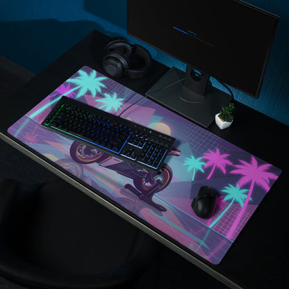 MV Agusta Superveloce 800 Inspired White Gold Vaporwave Gaming Mouse Pad – Neon Palm Sunset Desk Mat, Retro Futuristic Café Racer Digital Art