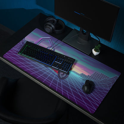 Honda CBR1000RR-R Fireblade Inspired Red Blue Vaporwave Gaming Mouse Pad – Neon Grid Sunset Desk Mat, Retro Futuristic Sportbike Digital Art