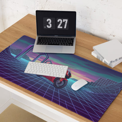 Honda CBR1000RR-R Fireblade Inspired Red Blue Vaporwave Gaming Mouse Pad – Neon Grid Sunset Desk Mat, Retro Futuristic Sportbike Digital Art
