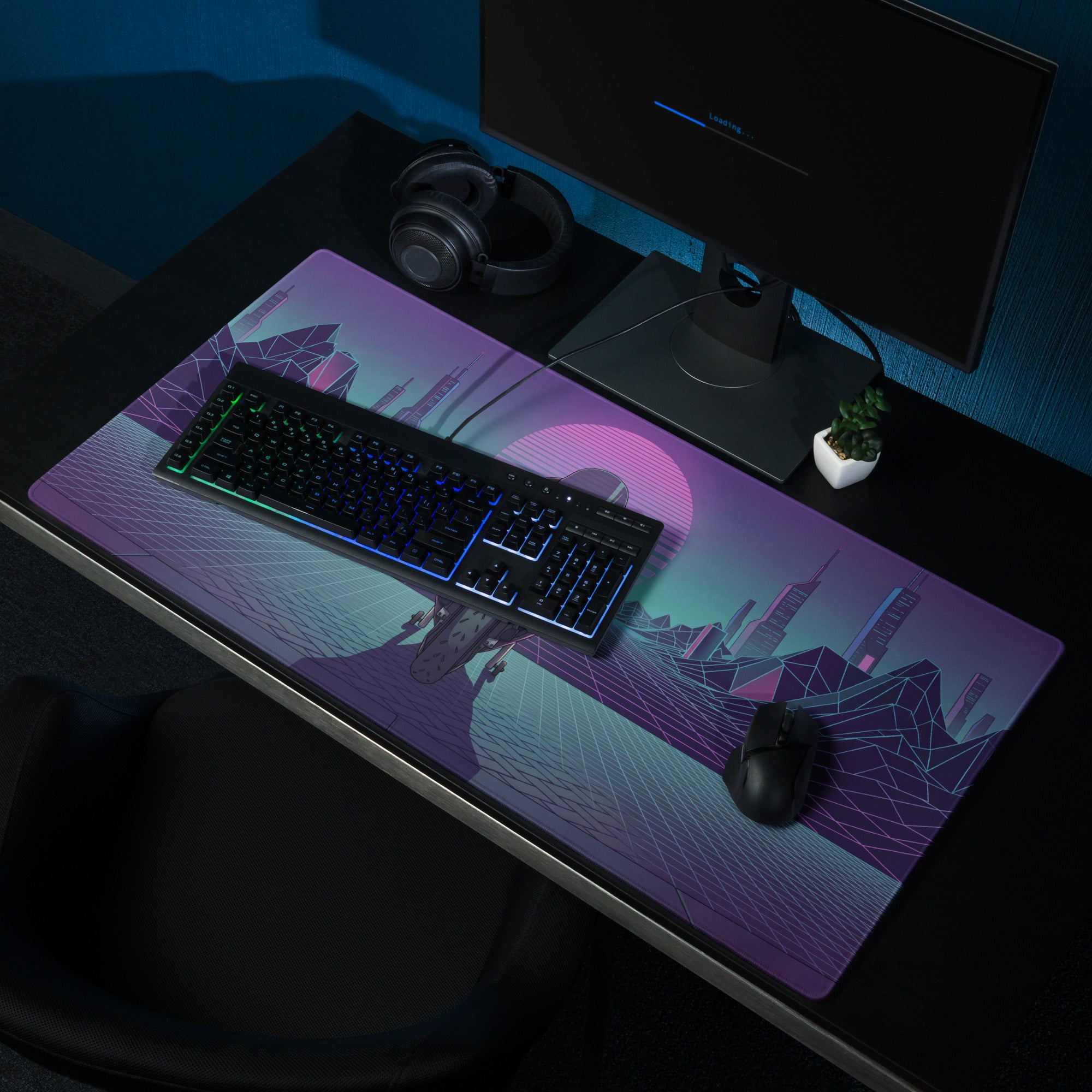 BMW M1000RR Inspired Blue Red Vaporwave Gaming Mouse Pad – Neon Cyber Grid Desk Mat, Retro Futuristic Superbike Digital Art