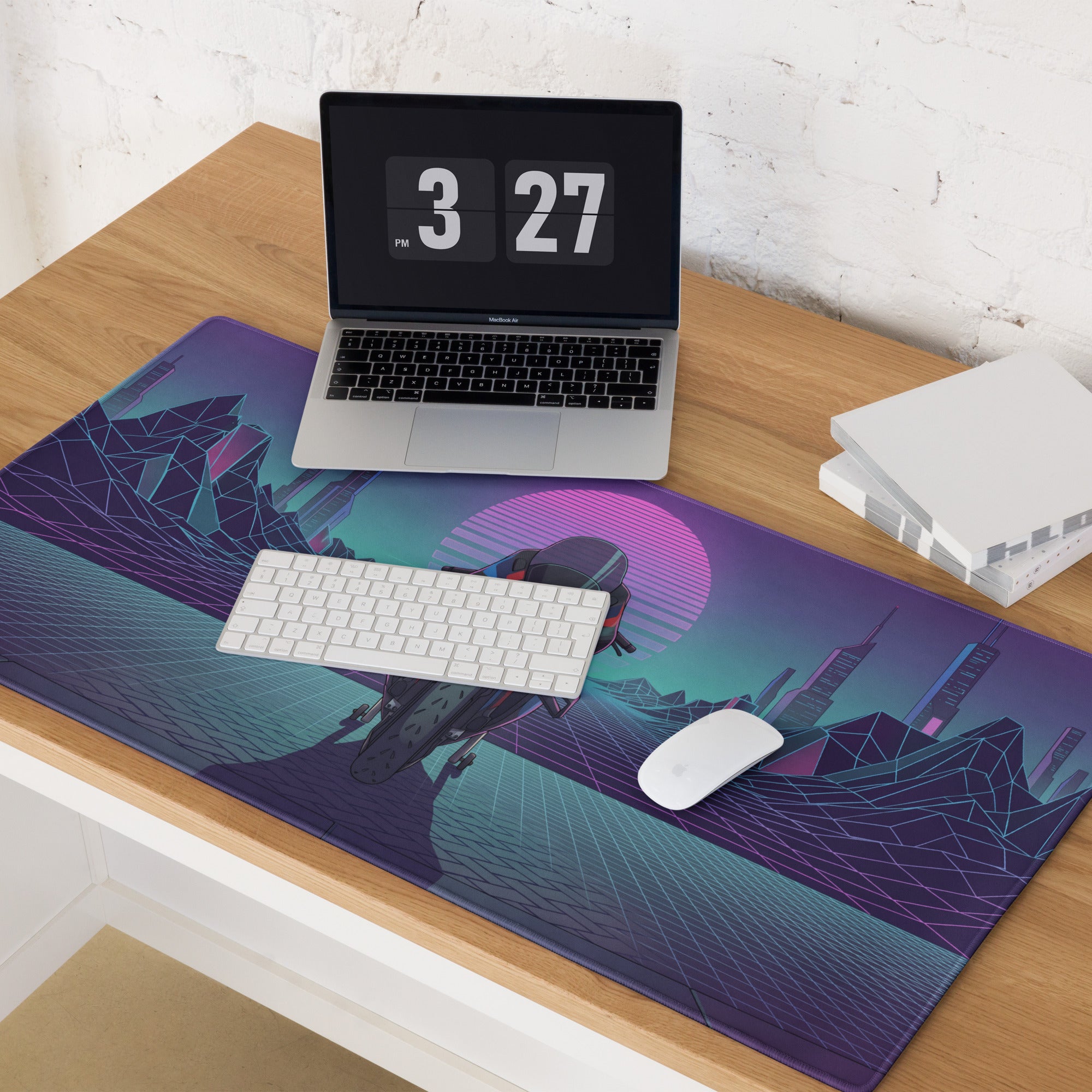 BMW M1000RR Inspired Blue Red Vaporwave Gaming Mouse Pad – Neon Cyber Grid Desk Mat, Retro Futuristic Superbike Digital Art