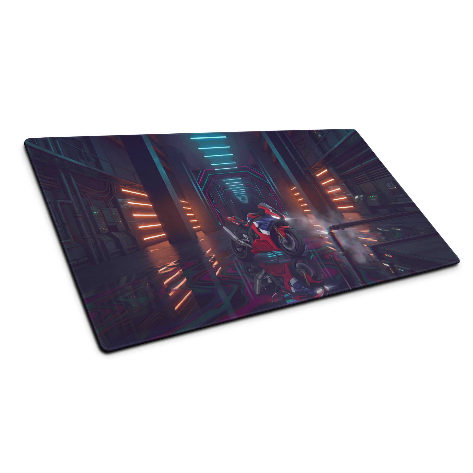 Honda CBR1000RR-R Fireblade Inspired Red Blue Vaporwave Gaming Mouse Pad – Neon Cyber Garage Desk Mat, Moody Futuristic Sportbike Digital Art