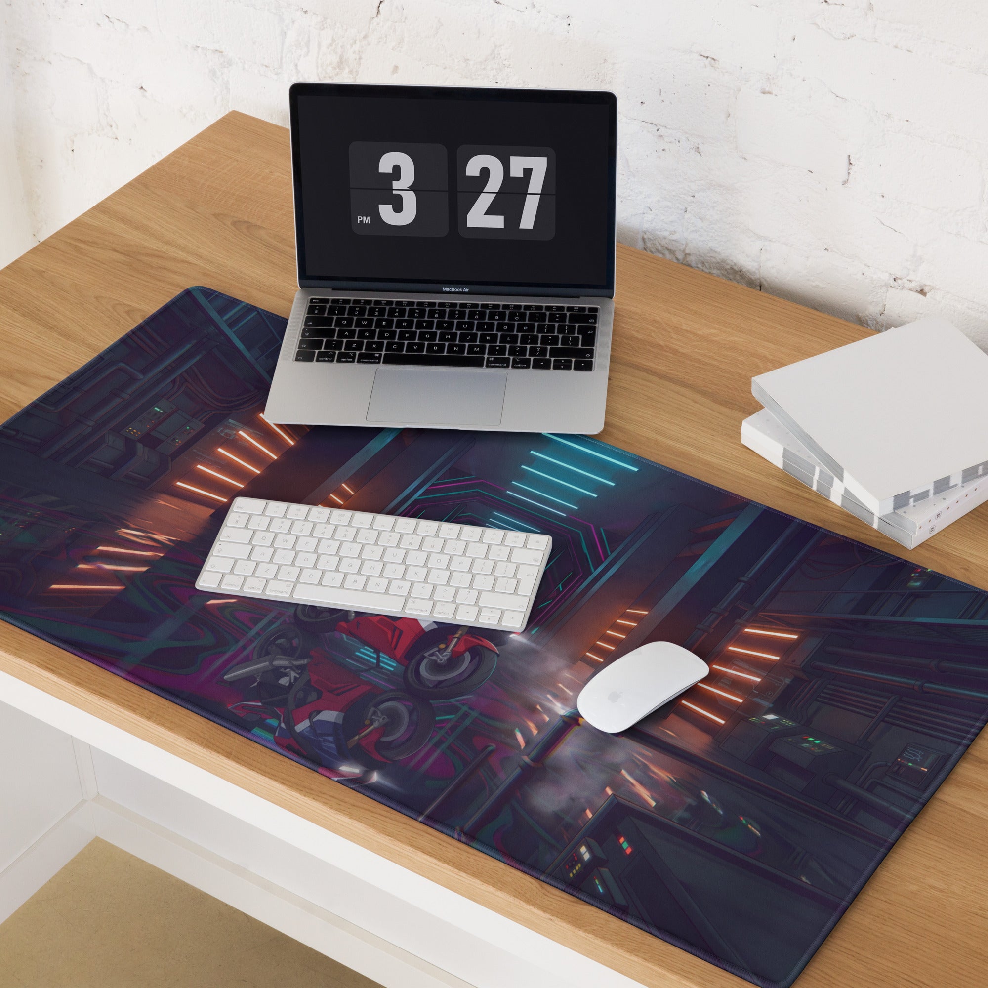 Honda CBR1000RR-R Fireblade Inspired Red Blue Vaporwave Gaming Mouse Pad – Neon Cyber Garage Desk Mat, Moody Futuristic Sportbike Digital Art
