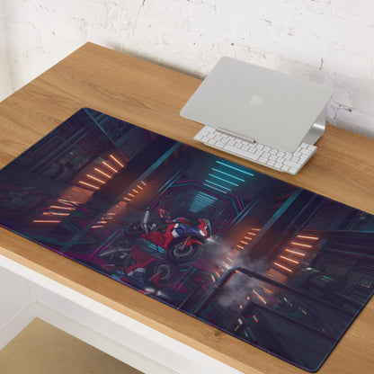 Honda CBR1000RR-R Fireblade Inspired Red Blue Vaporwave Gaming Mouse Pad – Neon Cyber Garage Desk Mat, Moody Futuristic Sportbike Digital Art