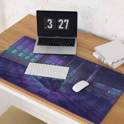 BMW S1000RR Inspired Green Purple Vaporwave Gaming Mouse Pad – Neon Cyber Garage Desk Mat, Retro Futuristic Sportbike Vector Art