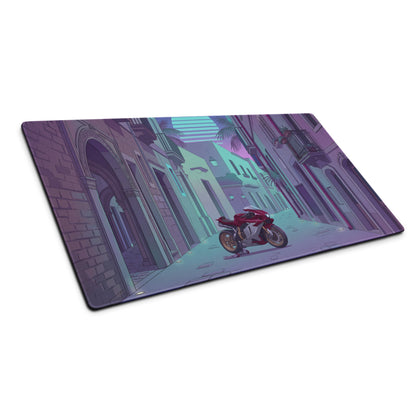 MV Agusta Superveloce 800 Inspired Red Silver Vaporwave Gaming Mouse Pad – Neon Italian Street Desk Mat, Retro Futuristic Sportbike Vector Art