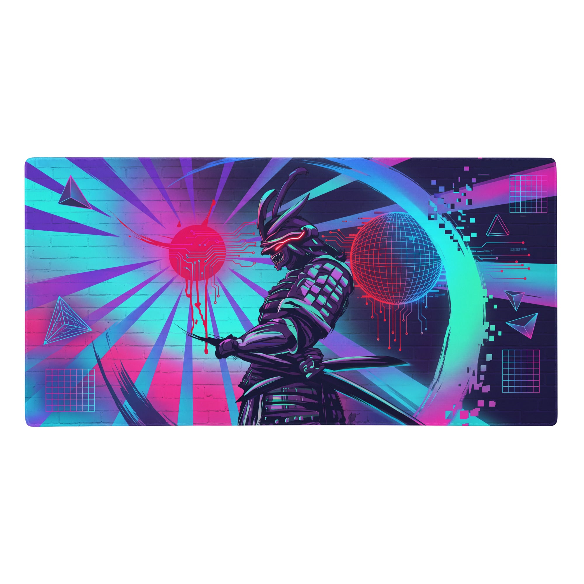 Vaporwave neon dragon gaming mousepad with ninja-inspired vibrant neon pink purple and blue cyberpunk circuitry design