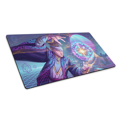 Vaporwave neon mage gaming mouse pad with nebula-themed purple blue digital artwork and non slip surface for desk setup
