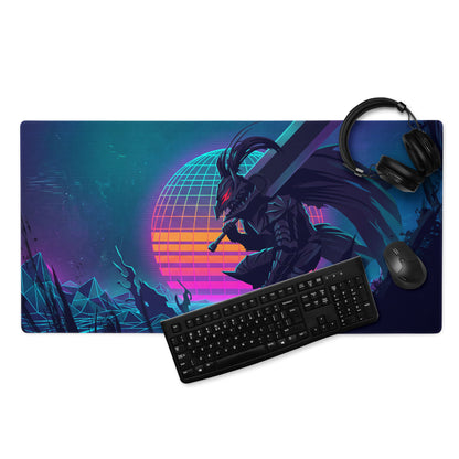 Ninjago-themed vaporwave dragon neon gaming mouse pad with vibrant retro-futuristic dark armored character design