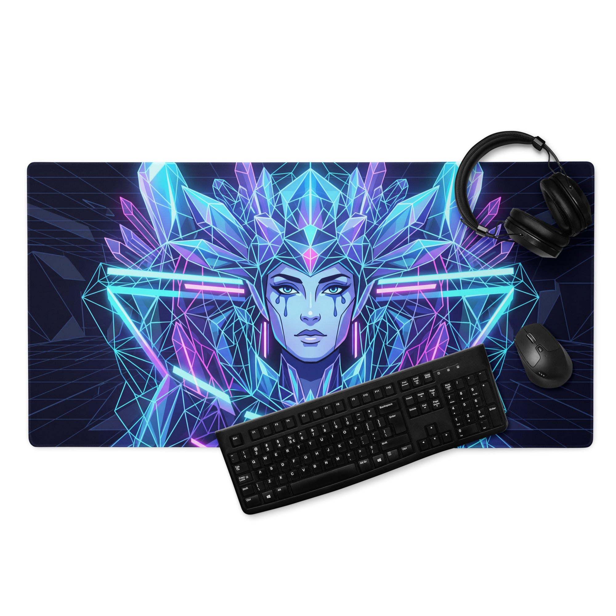 Vaporwave Neon Crystal Mouse Pad - Mouse Pad Neon Blue Purple Desk Setup Vaporwave Retro Mood Neon Decor Mat Digital Art