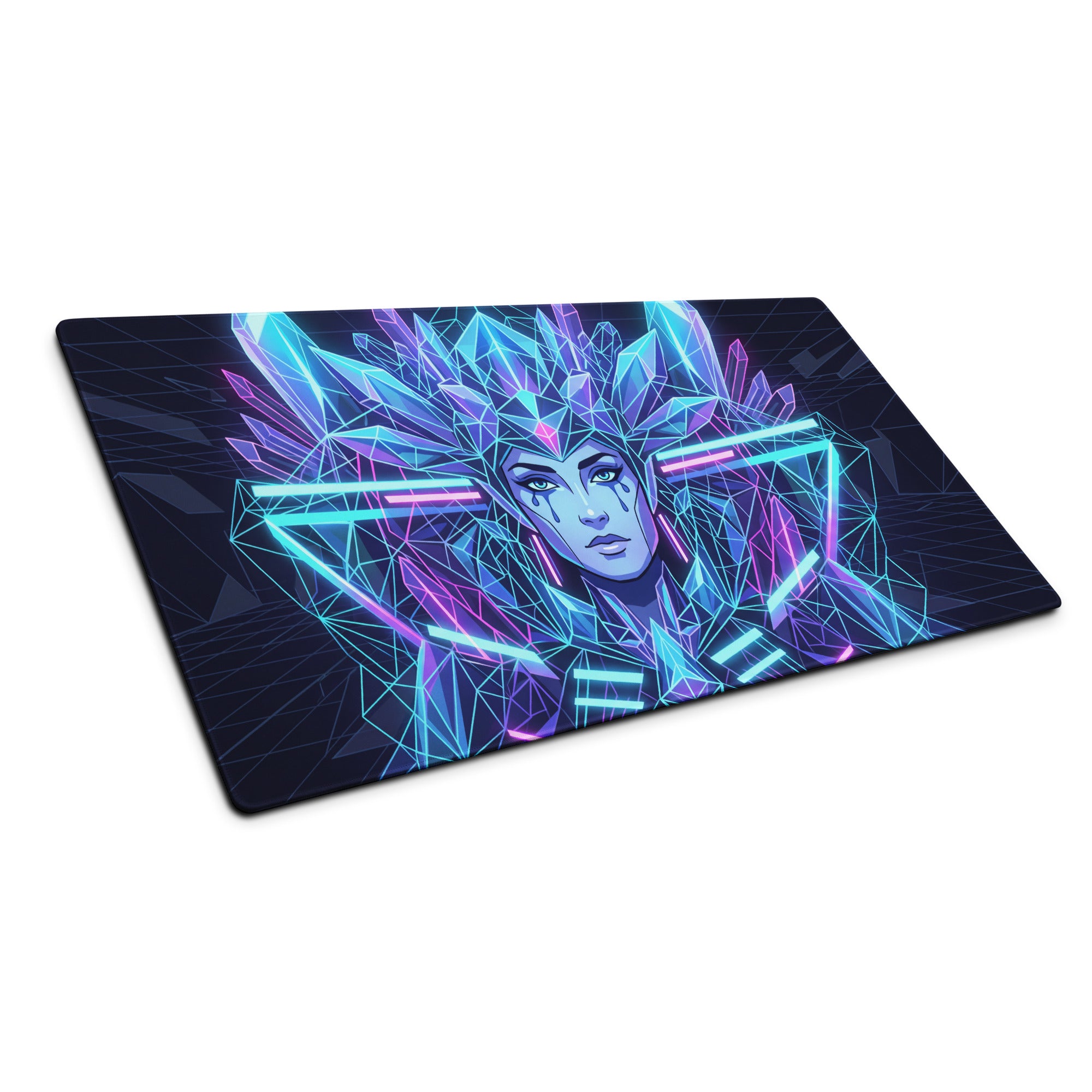 Vaporwave Neon Crystal Mouse Pad - Mouse Pad Neon Blue Purple Desk Setup Vaporwave Retro Mood Neon Decor Mat Digital Art