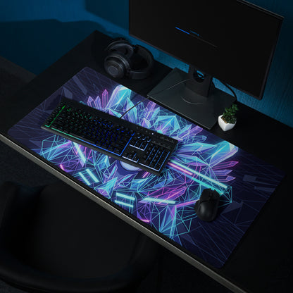 Vaporwave Neon Crystal Mouse Pad - Mouse Pad Neon Blue Purple Desk Setup Vaporwave Retro Mood Neon Decor Mat Digital Art
