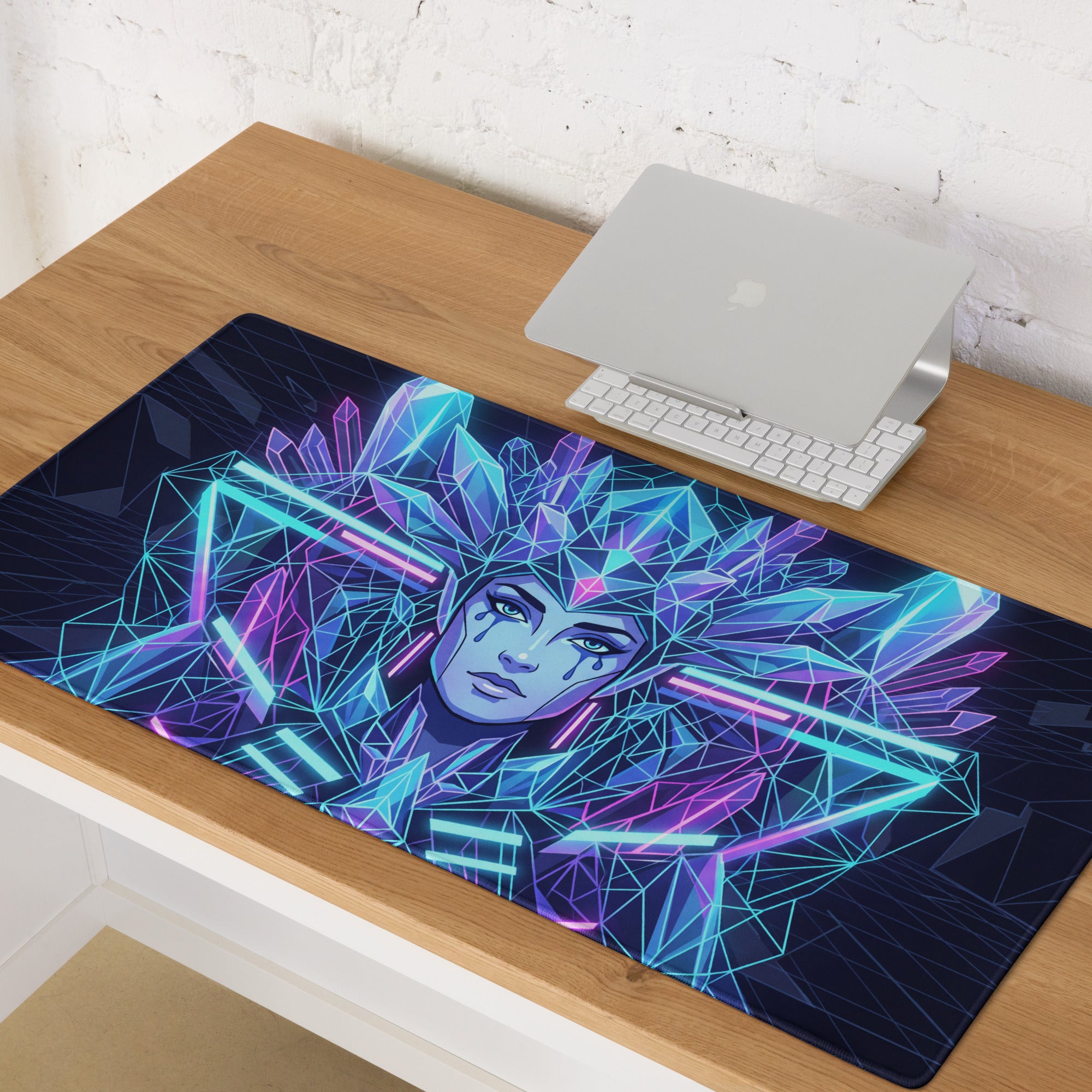 Vaporwave Neon Crystal Mouse Pad - Mouse Pad Neon Blue Purple Desk Setup Vaporwave Retro Mood Neon Decor Mat Digital Art