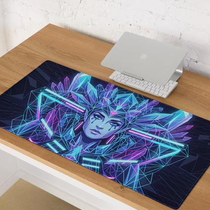 Vaporwave Neon Crystal Mouse Pad - Mouse Pad Neon Blue Purple Desk Setup Vaporwave Retro Mood Neon Decor Mat Digital Art