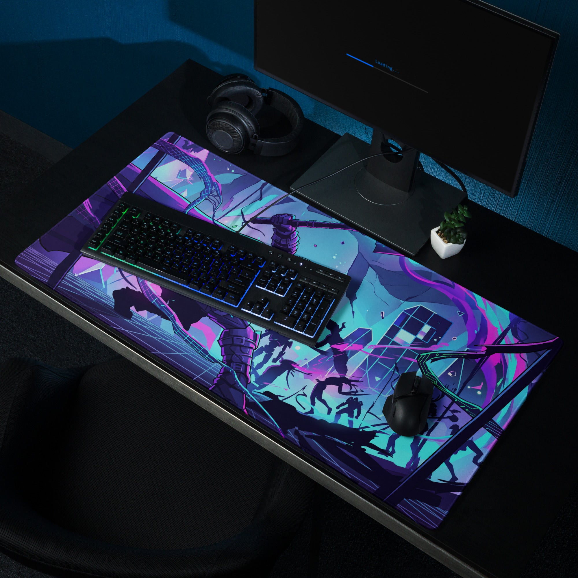 Vaporwave Neon Mouse Pad - Gaming Mouse Pad Neon Purple Blue Vaporwave Mood Nostalgic Futuristic Cyberpunk Desk Mat