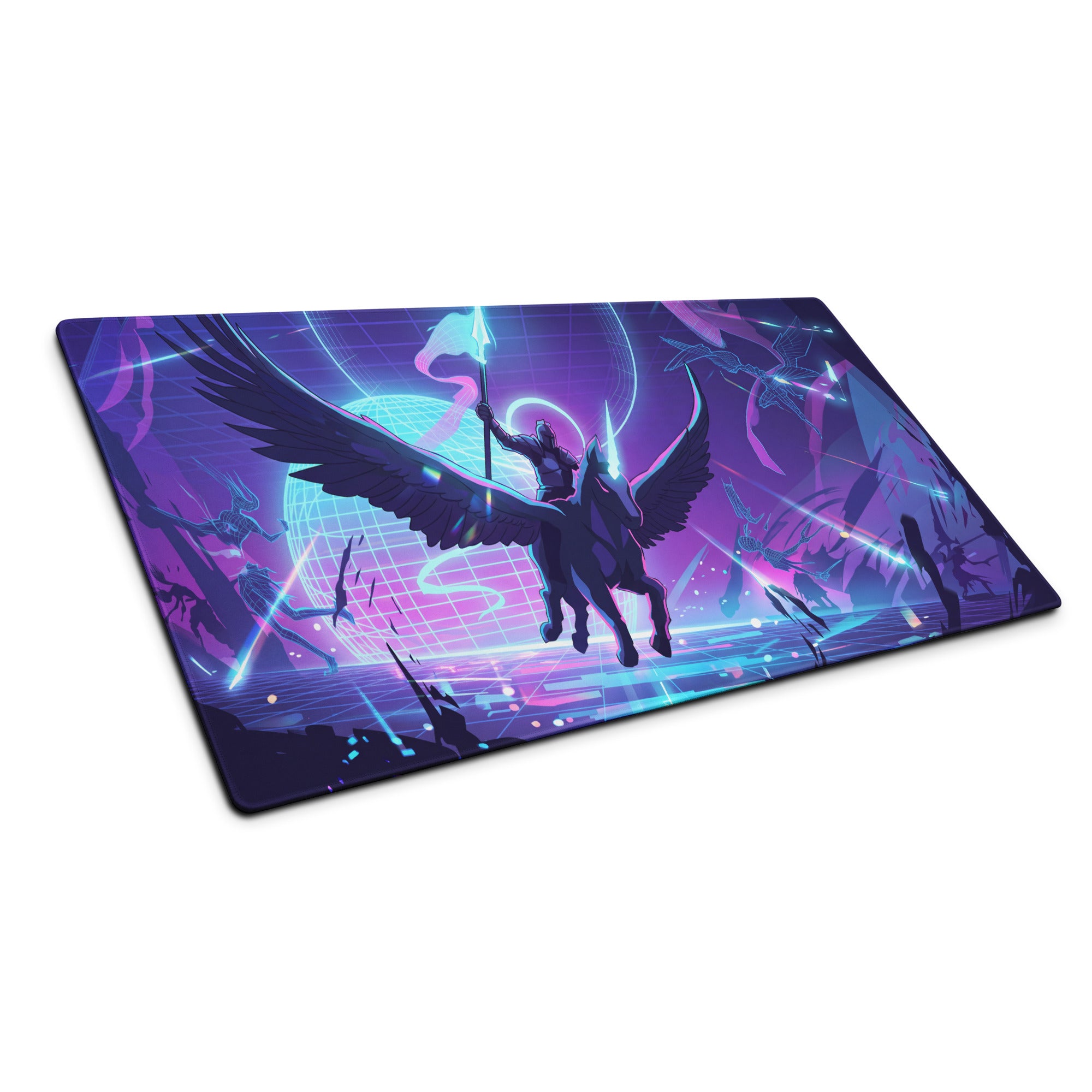 Neon Vaporwave Winged Pad - Gaming Mouse Pad Neon Purple Blue Desktop Vaporwave Futuristic Neon Desk Decor Digital Art