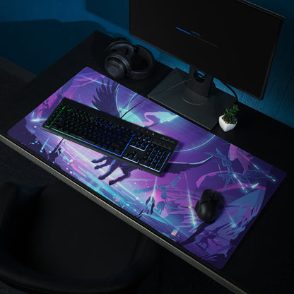 Neon Vaporwave Winged Pad - Gaming Mouse Pad Neon Purple Blue Desktop Vaporwave Futuristic Neon Desk Decor Digital Art