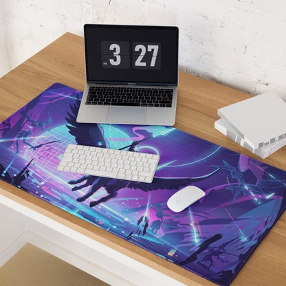 Neon Vaporwave Winged Pad - Gaming Mouse Pad Neon Purple Blue Desktop Vaporwave Futuristic Neon Desk Decor Digital Art