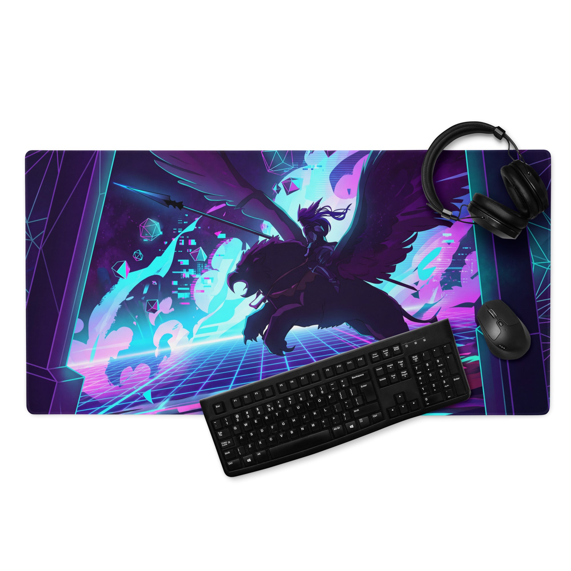 Neon Vaporwave Gaming Pad - Gaming Mouse Pad Purple Neon Blue Desktop Setup Vaporwave Cyberpunk Vibrant Mood Digital Art