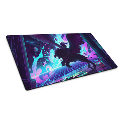 Neon Vaporwave Gaming Pad - Gaming Mouse Pad Purple Neon Blue Desktop Setup Vaporwave Cyberpunk Vibrant Mood Digital Art