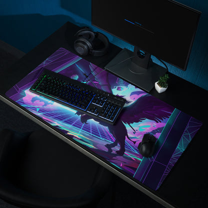 Neon Vaporwave Gaming Pad - Gaming Mouse Pad Purple Neon Blue Desktop Setup Vaporwave Cyberpunk Vibrant Mood Digital Art