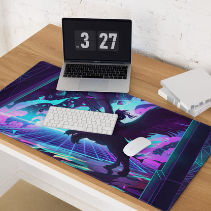 Neon Vaporwave Gaming Pad - Gaming Mouse Pad Purple Neon Blue Desktop Setup Vaporwave Cyberpunk Vibrant Mood Digital Art
