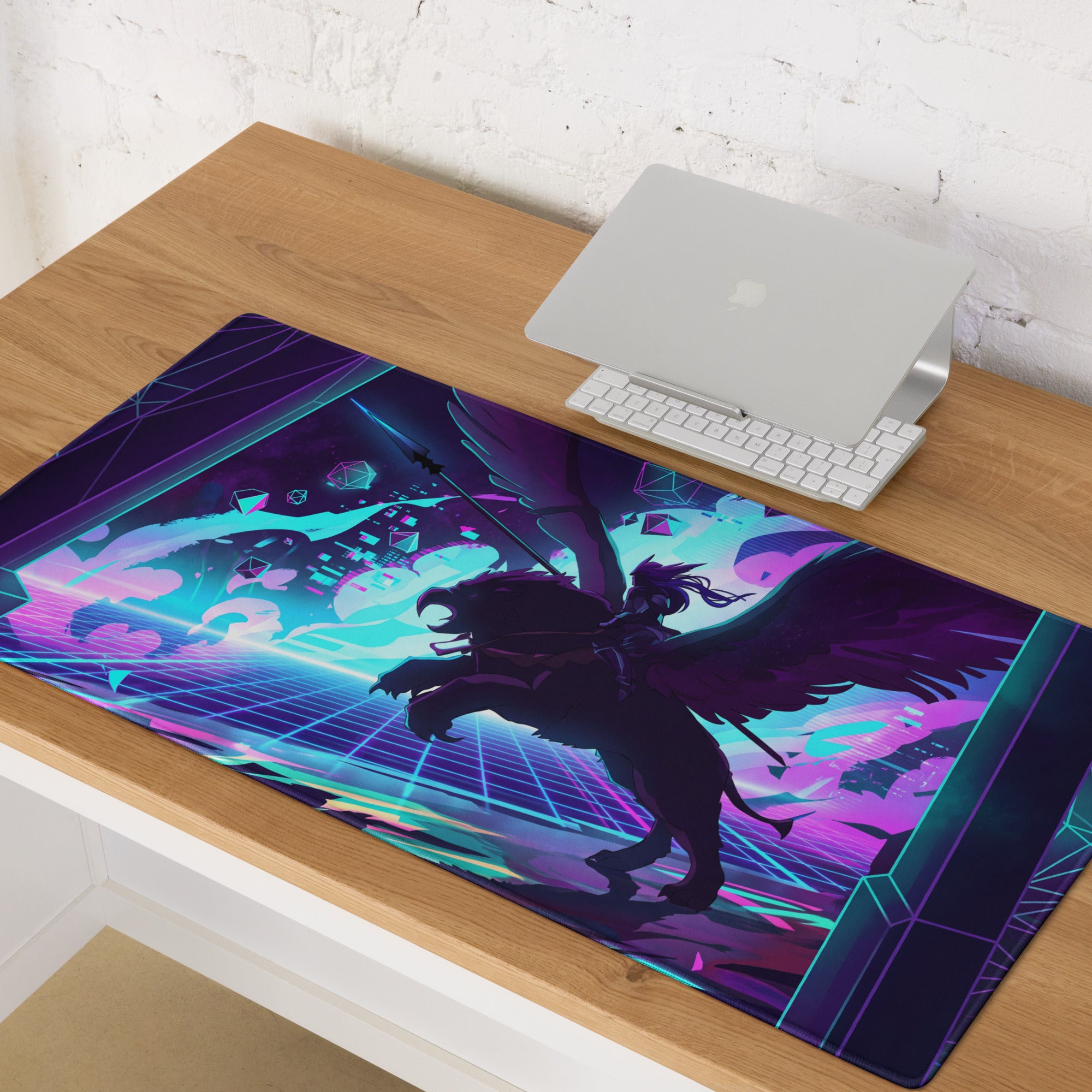Neon Vaporwave Gaming Pad - Gaming Mouse Pad Purple Neon Blue Desktop Setup Vaporwave Cyberpunk Vibrant Mood Digital Art