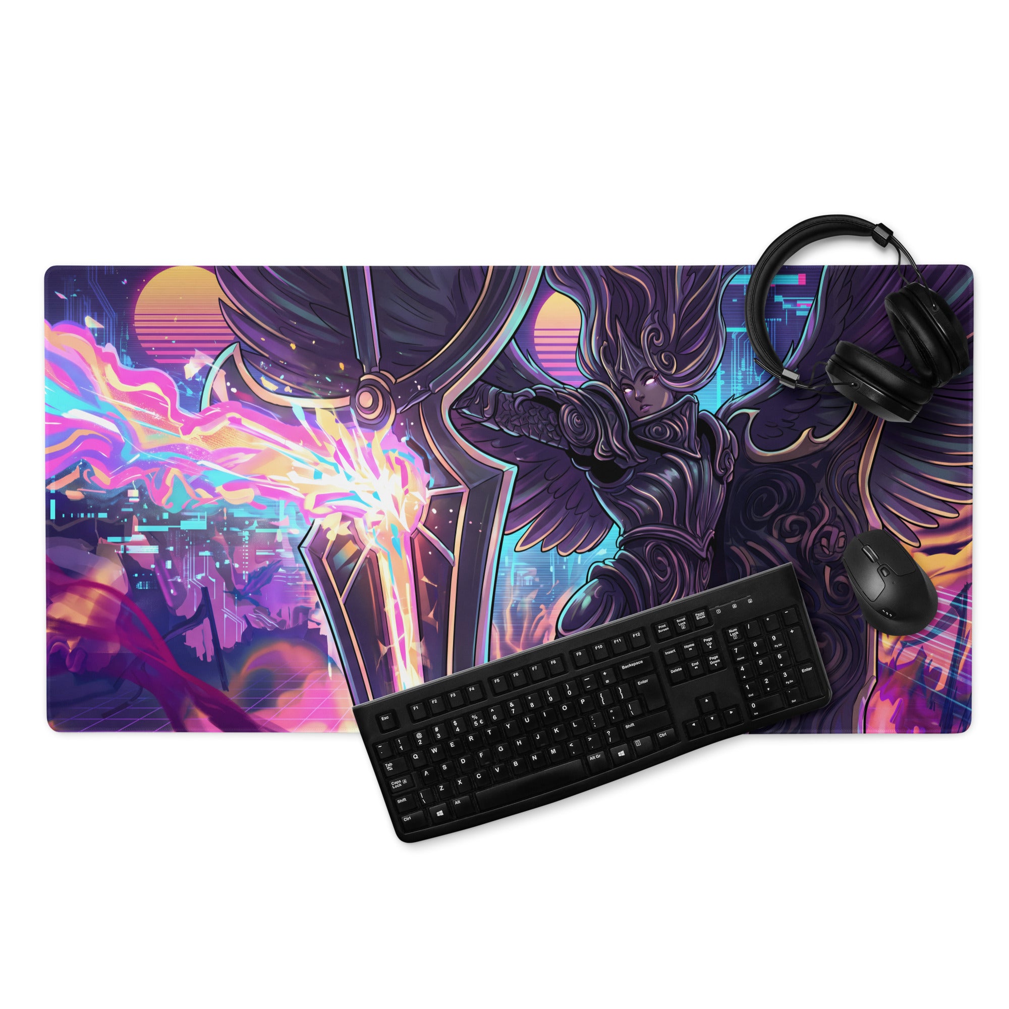 Vaporwave Neon Goddess Mouse Pad - Vaporwave Goddess Neon Purple Pink Gaming Setup Retro Futurism Cyberpunk Desk Digital