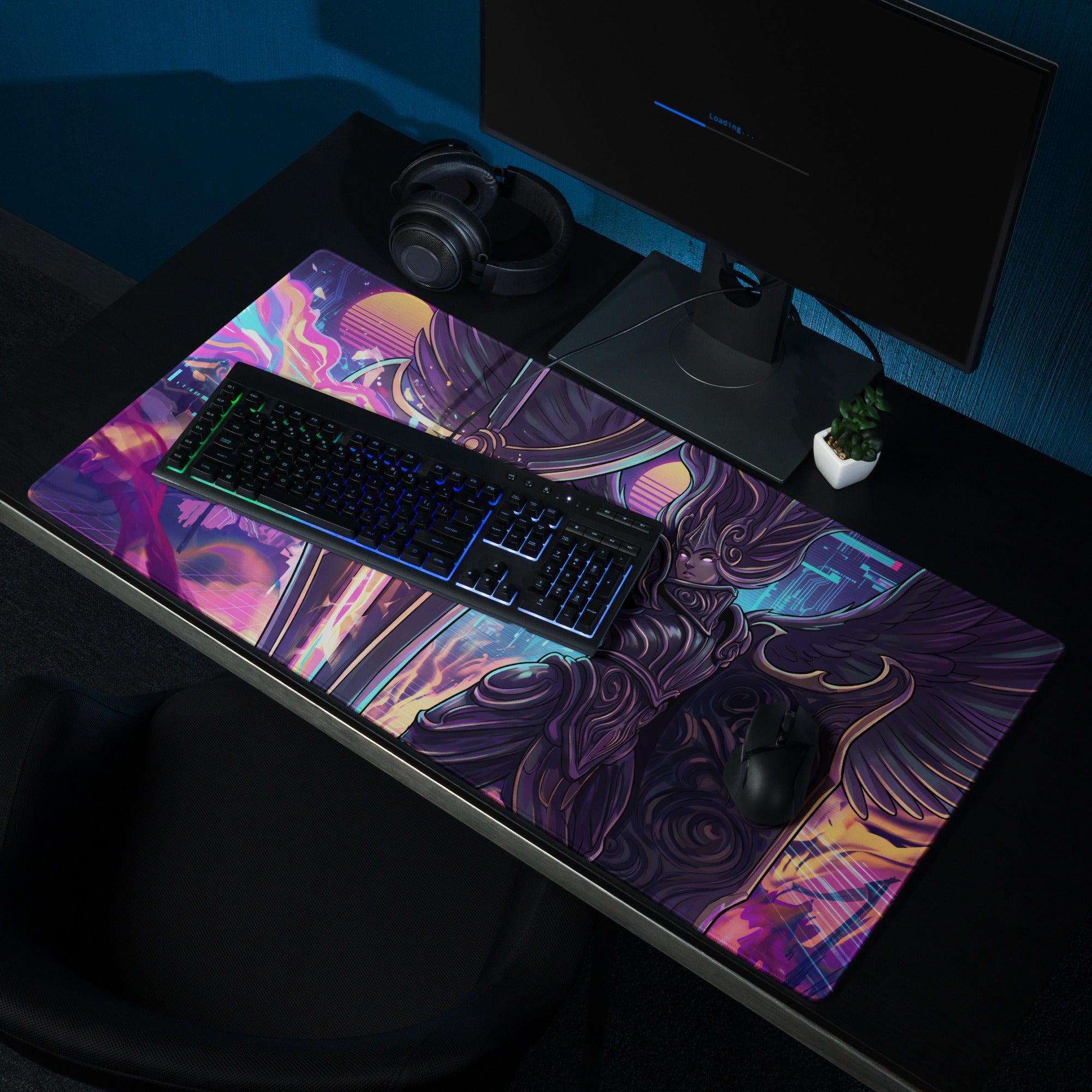 Vaporwave Neon Goddess Mouse Pad - Vaporwave Goddess Neon Purple Pink Gaming Setup Retro Futurism Cyberpunk Desk Digital