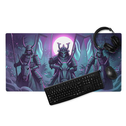 Neon Vaporwave Samurai Mouse Pad - Samurai Neon Purple Pink Vaporwave Energetic Retro Neon Decor Gaming Mat Digital Art