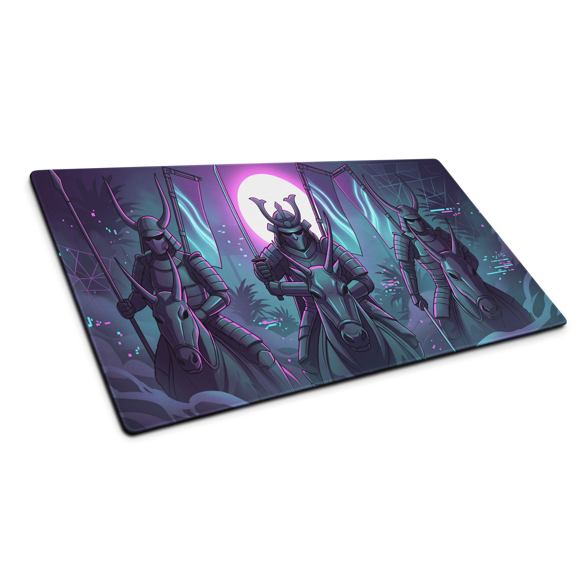 Neon Vaporwave Samurai Mouse Pad - Samurai Neon Purple Pink Vaporwave Energetic Retro Neon Decor Gaming Mat Digital Art