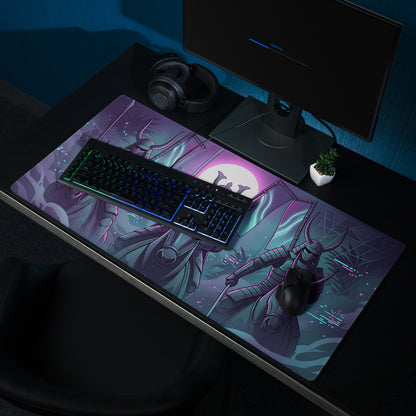 Neon Vaporwave Samurai Mouse Pad - Samurai Neon Purple Pink Vaporwave Energetic Retro Neon Decor Gaming Mat Digital Art