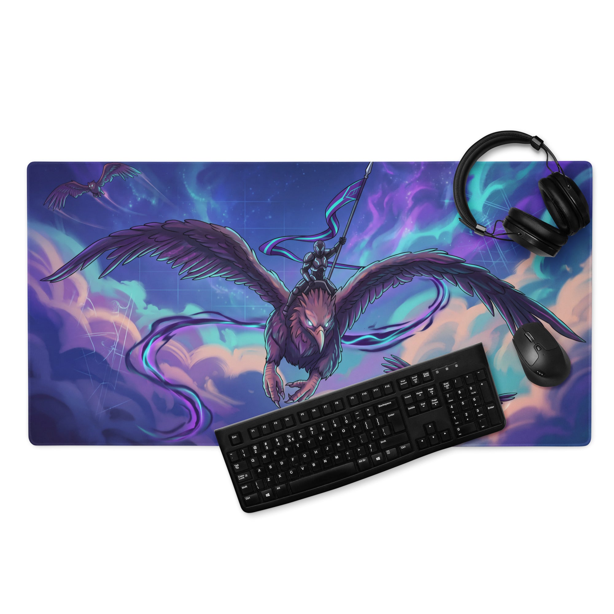 Vaporwave Phoenix Gaming Mouse Pad - Phoenix Purple Blue Pink Neon Gaming Desk Vaporwave Epic Retro Futurism Digital Art