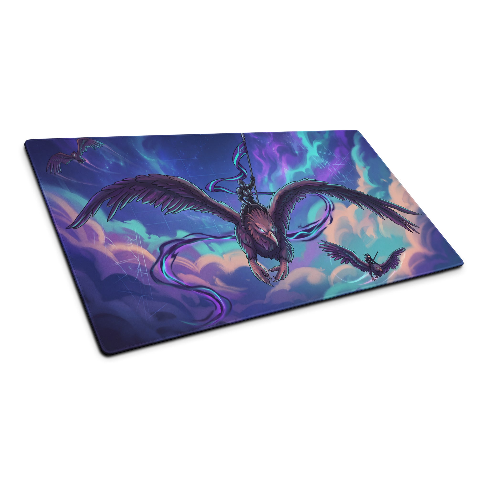 Vaporwave Phoenix Gaming Mouse Pad - Phoenix Purple Blue Pink Neon Gaming Desk Vaporwave Epic Retro Futurism Digital Art