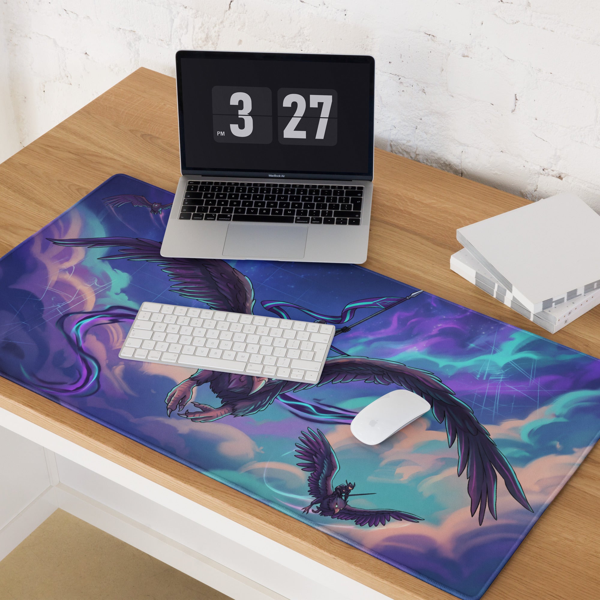 Vaporwave Phoenix Gaming Mouse Pad - Phoenix Purple Blue Pink Neon Gaming Desk Vaporwave Epic Retro Futurism Digital Art