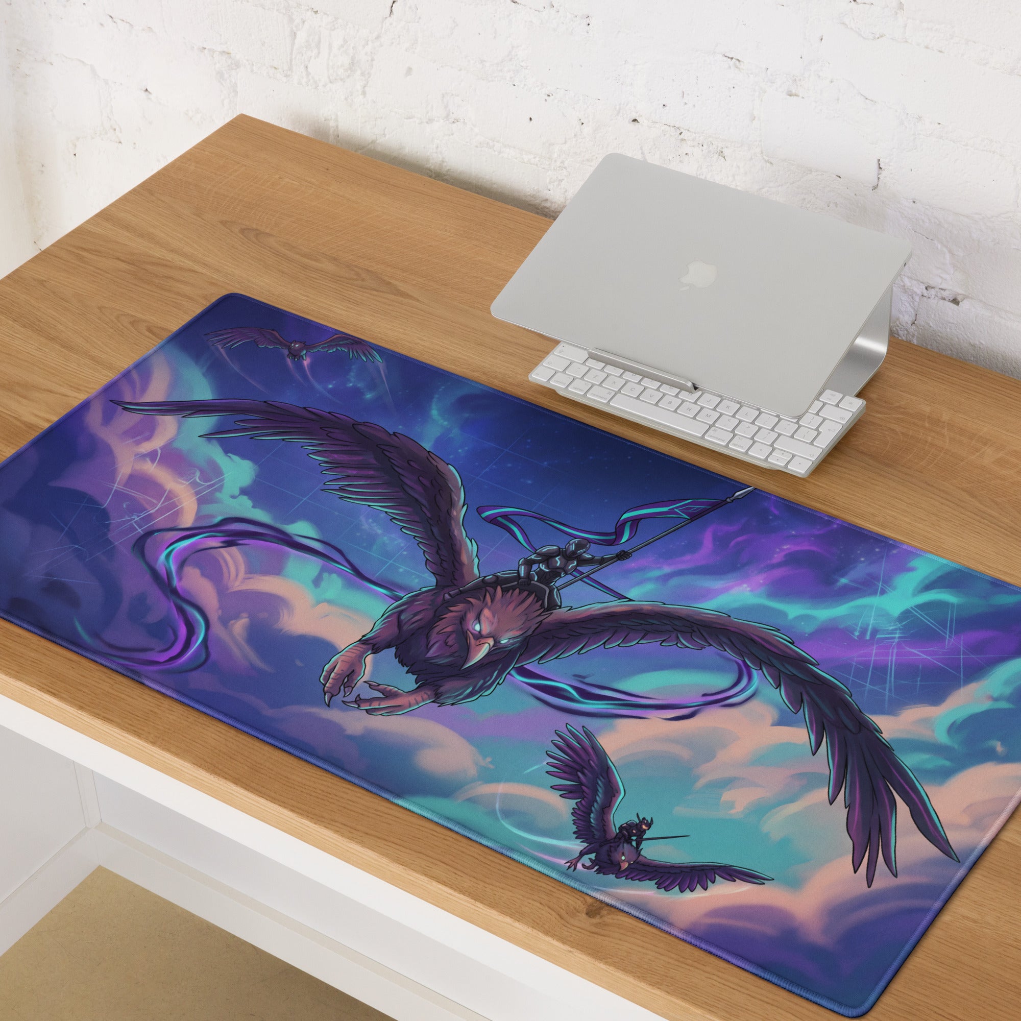 Vaporwave Phoenix Gaming Mouse Pad - Phoenix Purple Blue Pink Neon Gaming Desk Vaporwave Epic Retro Futurism Digital Art