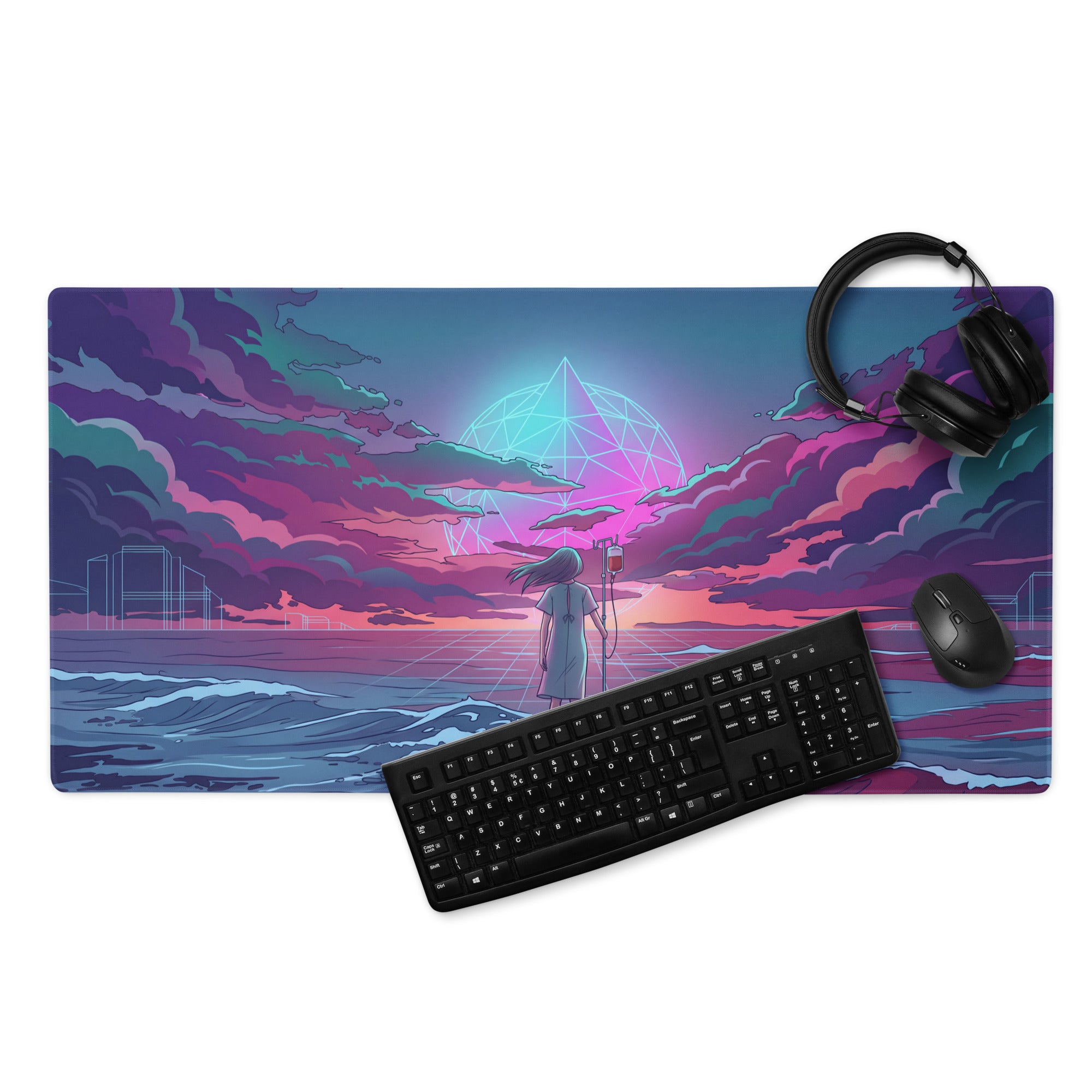 Vaporwave Neon Ocean Desk Pad - Gaming Mouse Pad Neon Pink Purple Cyan Vaporwave Dreamy Mood Neon Aesthetic Digital Art