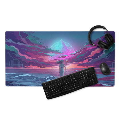 Vaporwave Neon Ocean Desk Pad - Gaming Mouse Pad Neon Pink Purple Cyan Vaporwave Dreamy Mood Neon Aesthetic Digital Art