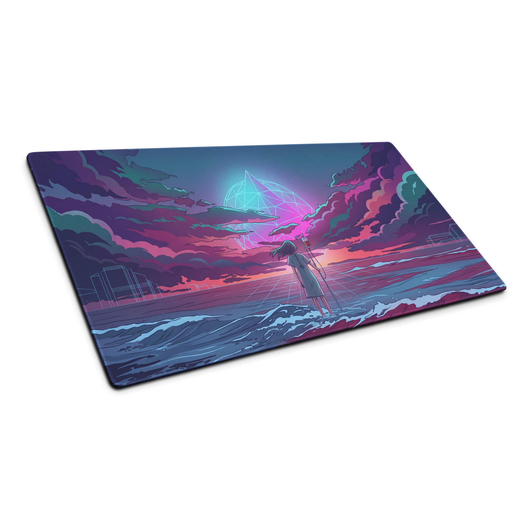 Vaporwave Neon Ocean Desk Pad - Gaming Mouse Pad Neon Pink Purple Cyan Vaporwave Dreamy Mood Neon Aesthetic Digital Art