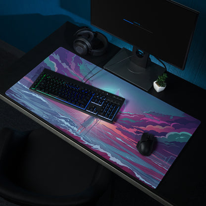 Vaporwave Neon Ocean Desk Pad - Gaming Mouse Pad Neon Pink Purple Cyan Vaporwave Dreamy Mood Neon Aesthetic Digital Art