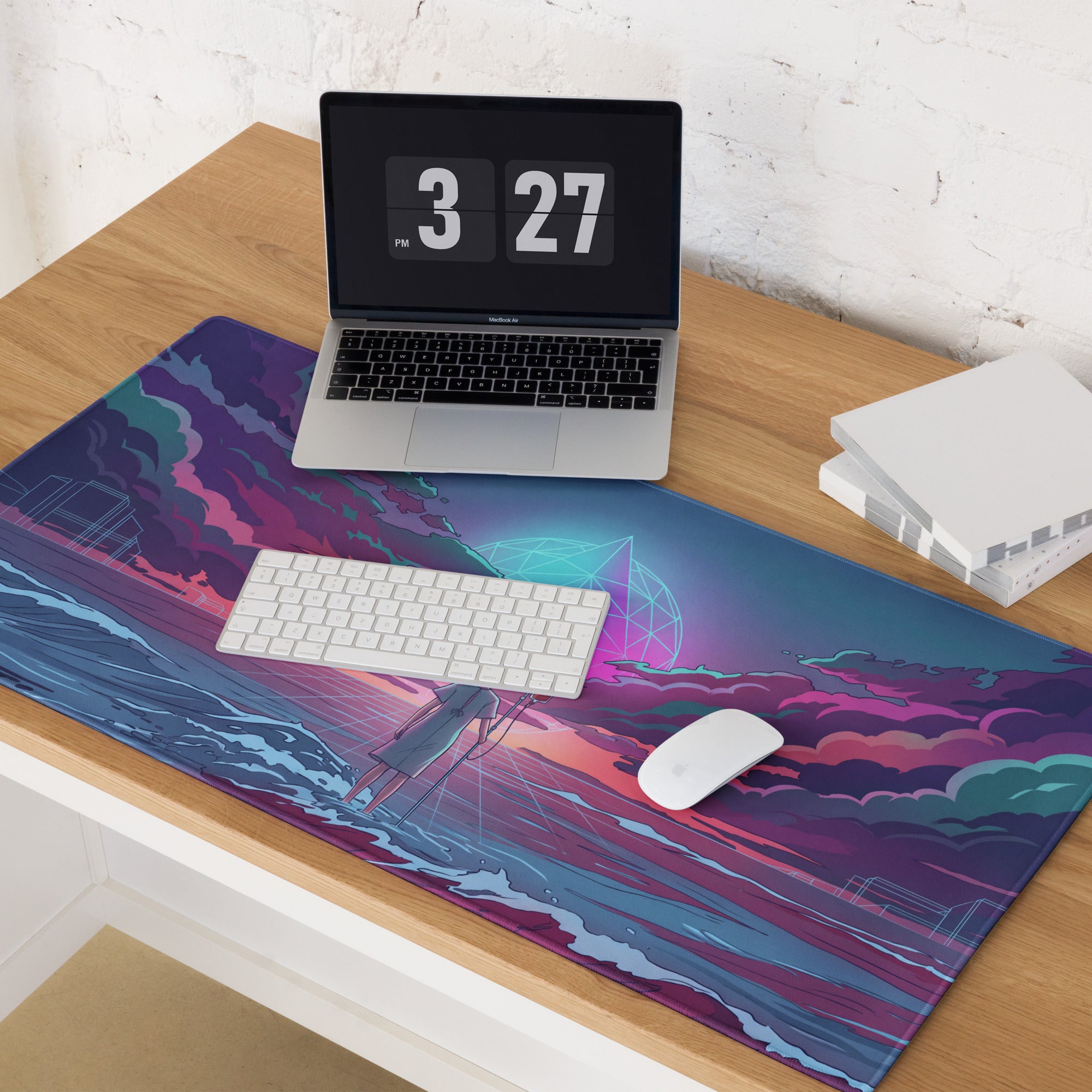 Vaporwave Neon Ocean Desk Pad - Gaming Mouse Pad Neon Pink Purple Cyan Vaporwave Dreamy Mood Neon Aesthetic Digital Art