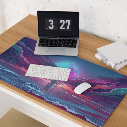 Vaporwave Neon Ocean Desk Pad - Gaming Mouse Pad Neon Pink Purple Cyan Vaporwave Dreamy Mood Neon Aesthetic Digital Art