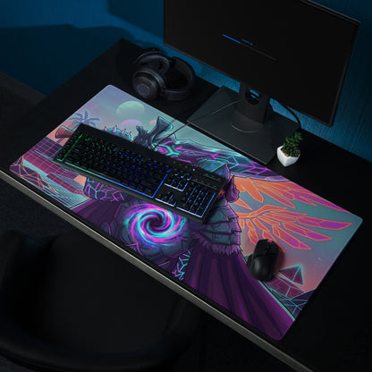 Neon dragon vaporwave mouse pad featuring a vibrant neon pink and purple fantasy character with glowing wings design