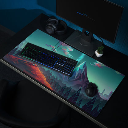 Vaporwave mountain neon mouse pad teal and orange geometric design with glossy surface large gaming desk mat